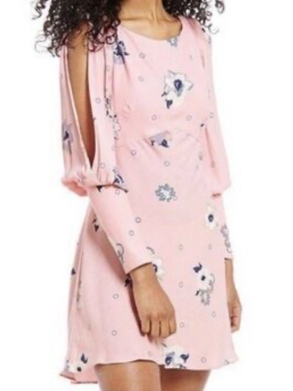 Free People Pink Floral Mini Dress with Long Sleeves